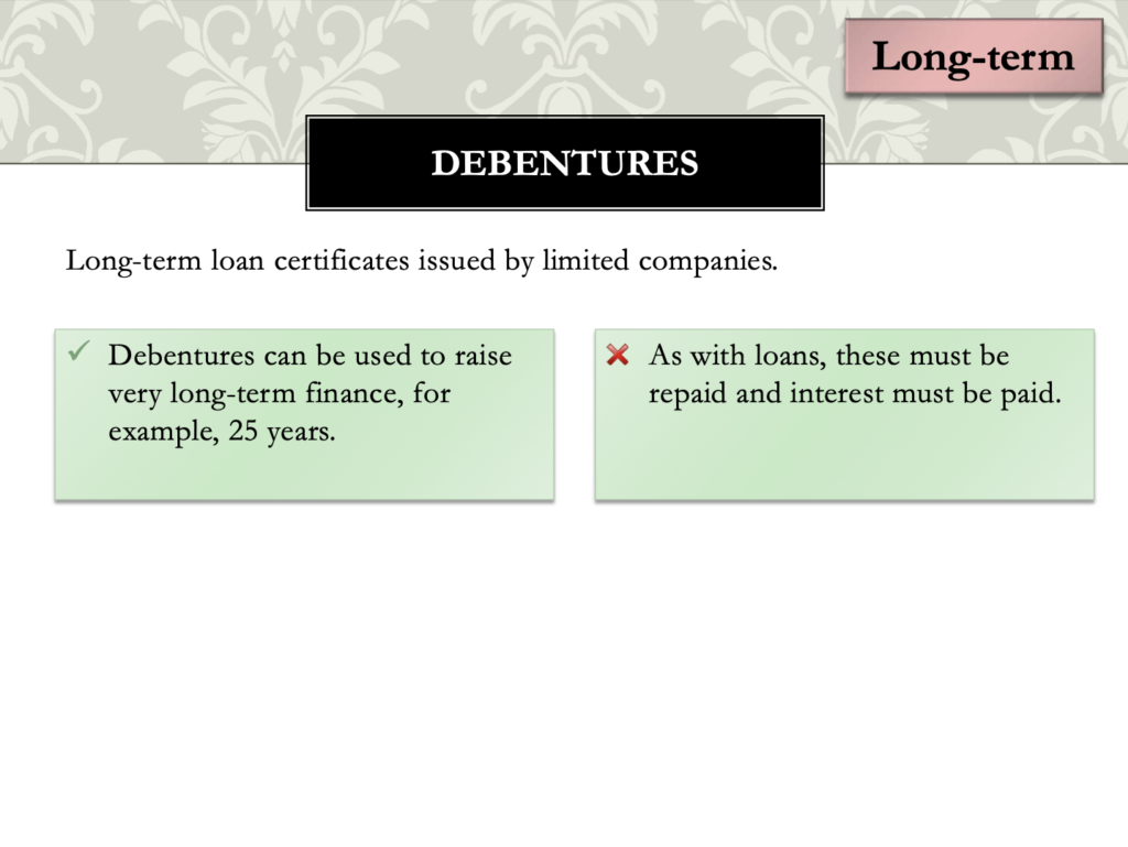 Sources of Finance Presentation Notes